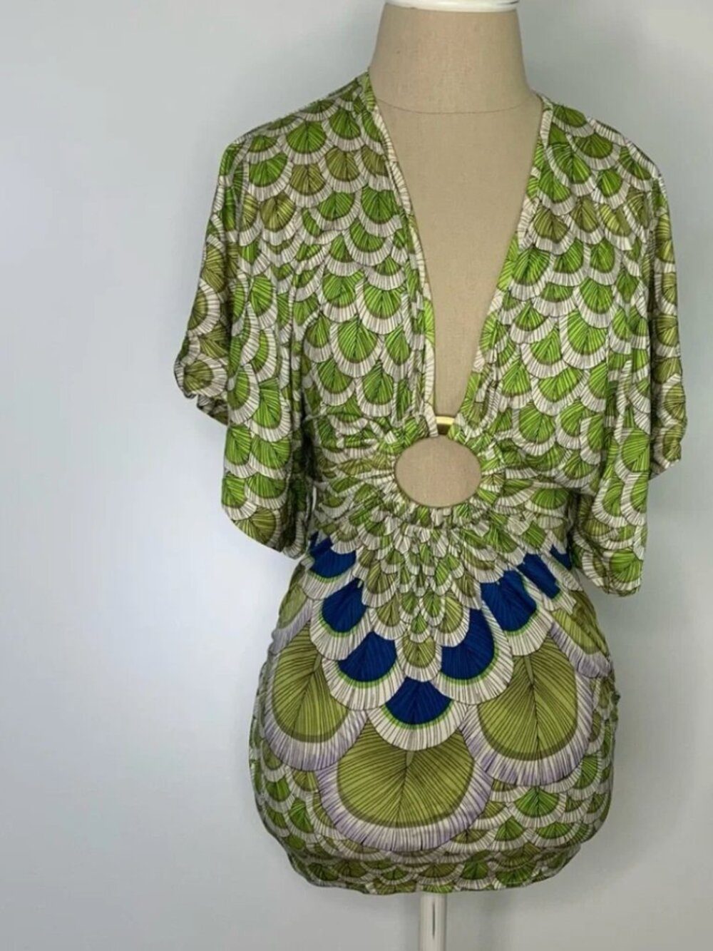 Mara Hoffman green peacock deep V-neck silk top